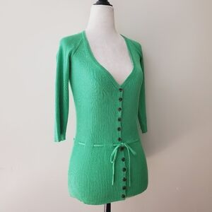 Diane Von Furstenburg Silk Cotton Ribbed Knit Cardigan
